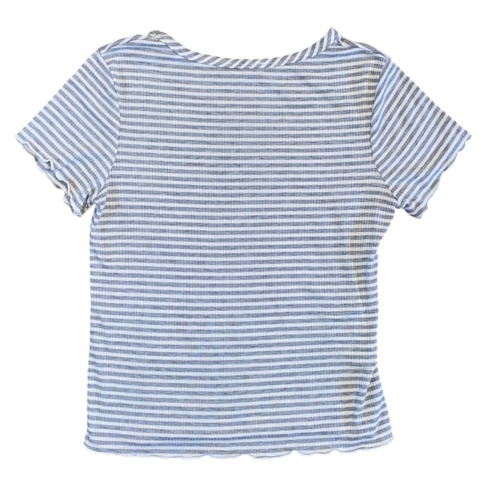 Olivia Rae Blue & White Striped Lettuce Hem Tee – Size L - Picture 3 of 3